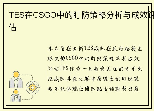 TES在CSGO中的盯防策略分析与成效评估